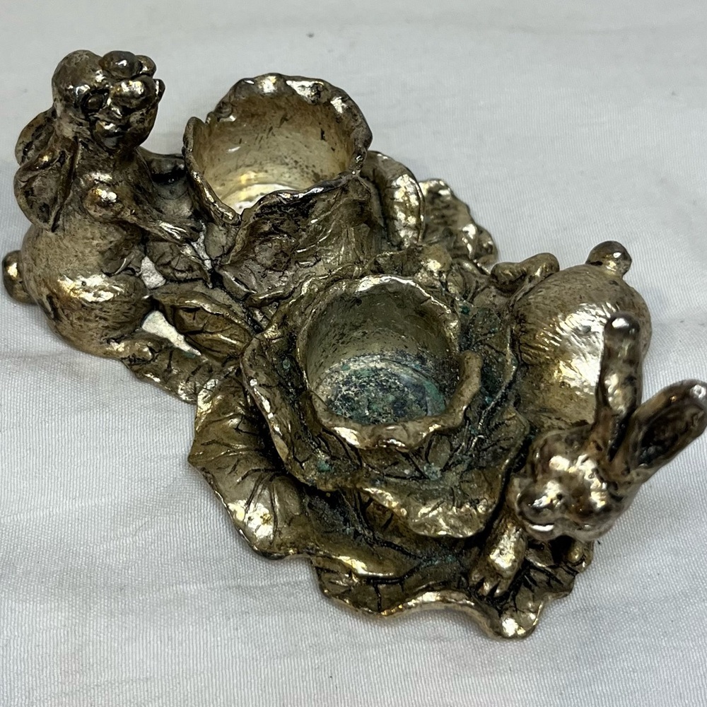 Vintage 1998 Arthur Court Cast Metal Bunny Rabbits In Cabbage